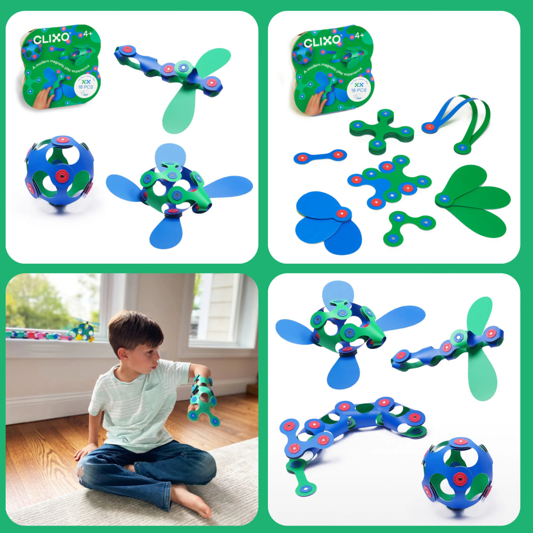 Clixo - Itsy Pack - 18 Pieces (Green and Blue)